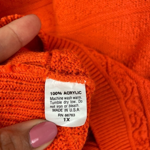 Vintage Forelli International Orange V-Neck Knit Pullover Sweater - Picture 4 of 8